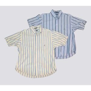 Vintage NAUTICA Lot of 2 Yellow / Blue Striped S/S Casual Fit 90s Shirts Large